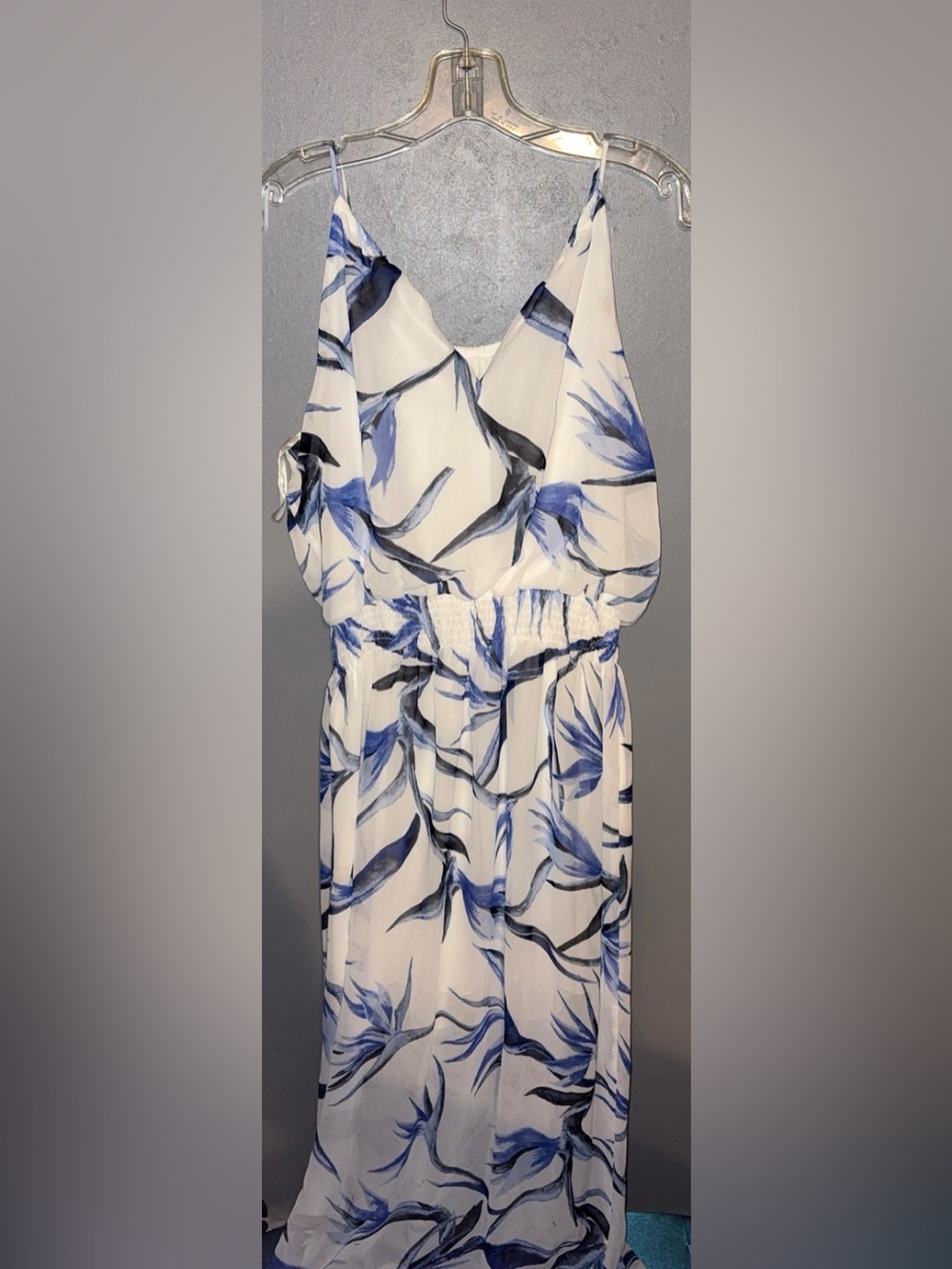 Enfocus Studio White Maxi Dress with Blue Floral Pattern